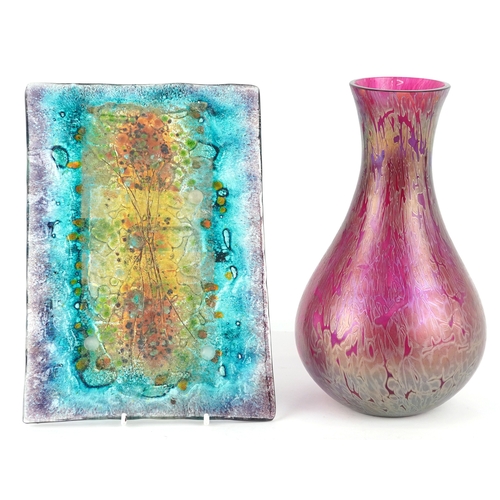437 - A vintage Royal Brierley art glass vase, bearing marks to the base, 23cm high together with a glass ... 