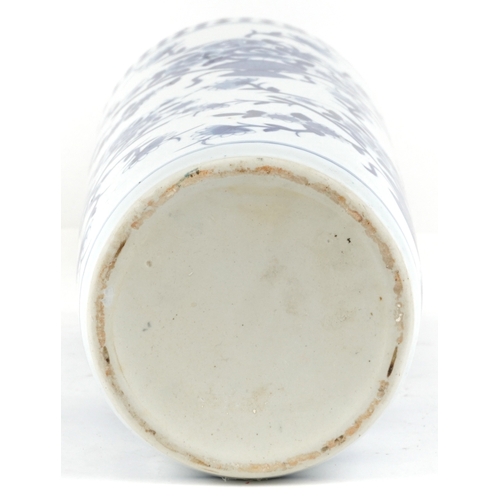 349 - A Chinese blue and white porcelain cylindrical stick stand, modern, decorated with flowers, 59cm hig... 