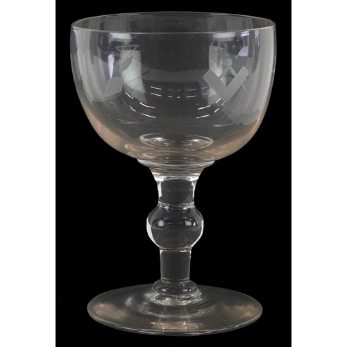 48 - A 19th century masonic goblet having etched symbols, 17cm high.