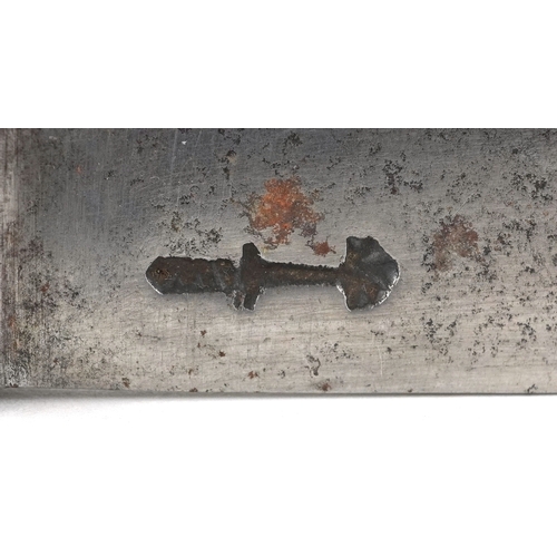 307 - An antique unmarked silver mounted knife with agate handle, 26cm in length.