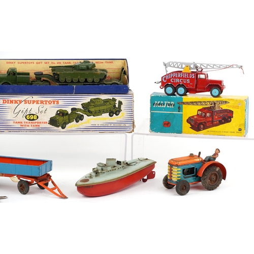 751 - Vintage toys including Dinky Supertoys Tank Transporter with Tank 698, Corgi Major Chipperfield's Ci... 
