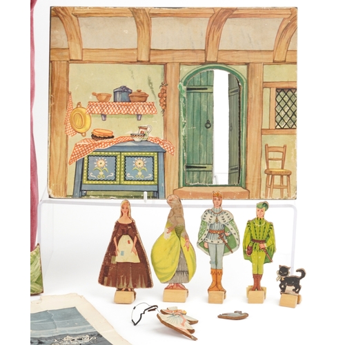 782 - A Benjamin Pollock's Toy Theatre and puppets, with figures and props fitted with velour curtains, 40... 