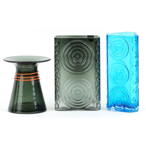 442 - Three Dartington crystal glass vases, the largest 25cm high.