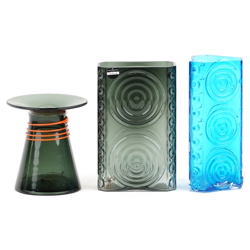 442 - Three Dartington crystal glass vases, the largest 25cm high.
