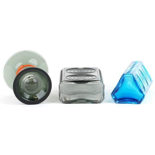 442 - Three Dartington crystal glass vases, the largest 25cm high.