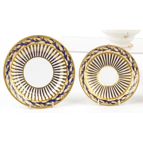 429 - 19th century porcelain including Davenport saucers and sugar bowl with hand painted floral decoratio... 