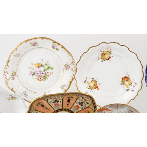 427 - 19th century English porcelain plates and dishes with hand painted floral decoration and a blue and ... 