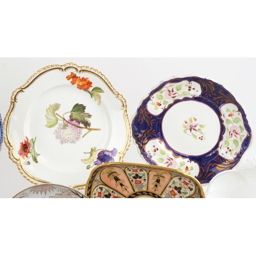 427 - 19th century English porcelain plates and dishes with hand painted floral decoration and a blue and ... 