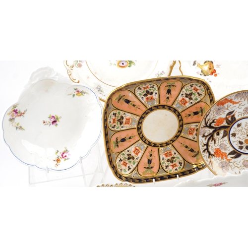 427 - 19th century English porcelain plates and dishes with hand painted floral decoration and a blue and ... 