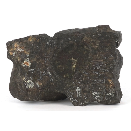 313 - A brown Penzance Cornish serpentine marble thermometer raised on a naturalistic granite base, 18cm h... 