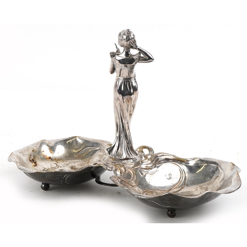 213 - A WMF Art Nouveau silver plated two section centrepiece bowl with a figural maiden surmount, bearing... 