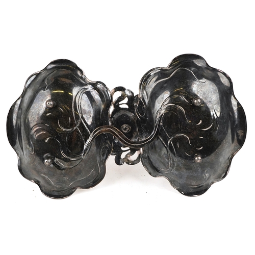 213 - A WMF Art Nouveau silver plated two section centrepiece bowl with a figural maiden surmount, bearing... 