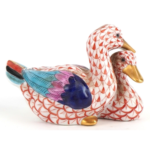 Herend, a Hungarian porcelain figure group of two ducks hand painted in ...