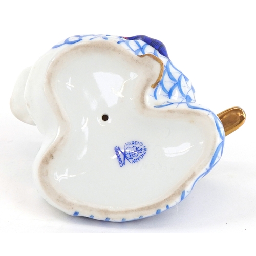 611 - Herend, a Hungarian porcelain figure group of two ducks hand painted in the Fishnet pattern, 11.5cm ... 