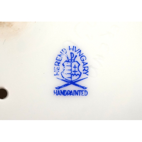 611 - Herend, a Hungarian porcelain figure group of two ducks hand painted in the Fishnet pattern, 11.5cm ... 