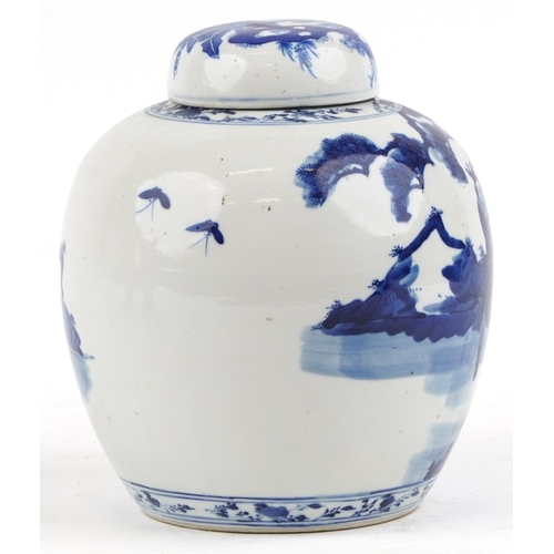 87 - A Chinese blue and white porcelain ginger jar hand painted with elders within a rural landscape, cha... 