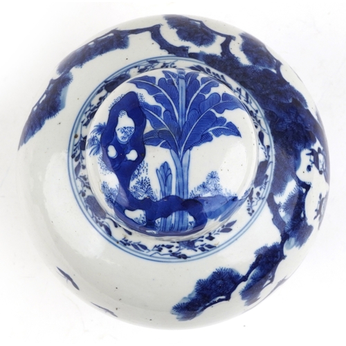 87 - A Chinese blue and white porcelain ginger jar hand painted with elders within a rural landscape, cha... 