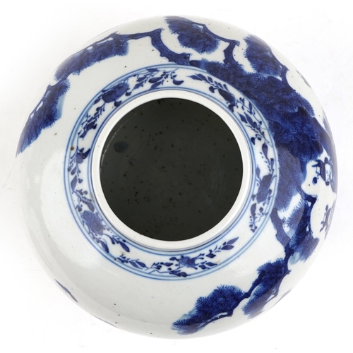 87 - A Chinese blue and white porcelain ginger jar hand painted with elders within a rural landscape, cha... 