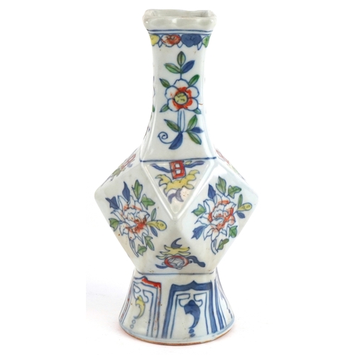 354 - A Chinese porcelain bottle neck vase with hand painted floral decoration, six figure character marks... 
