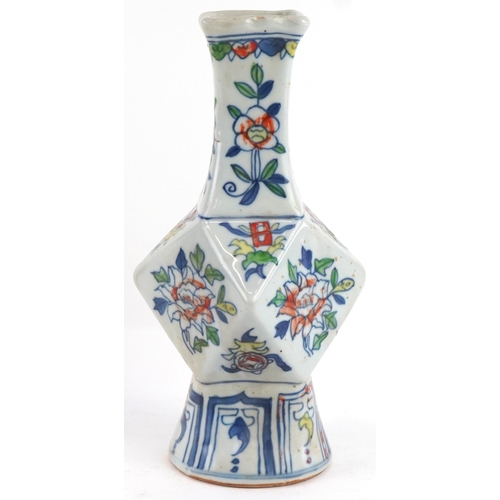 354 - A Chinese porcelain bottle neck vase with hand painted floral decoration, six figure character marks... 