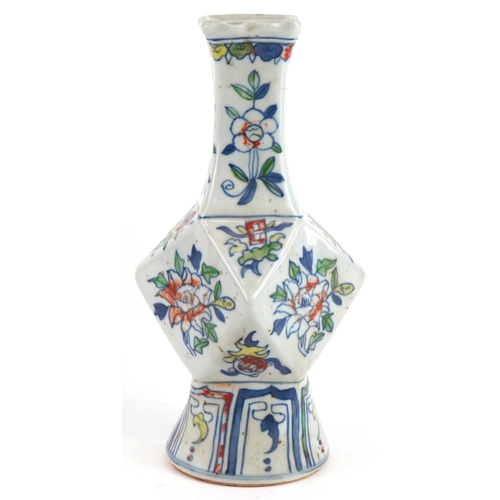 354 - A Chinese porcelain bottle neck vase with hand painted floral decoration, six figure character marks... 