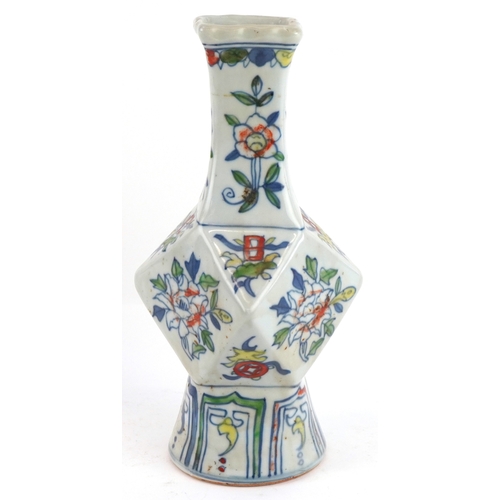 354 - A Chinese porcelain bottle neck vase with hand painted floral decoration, six figure character marks... 