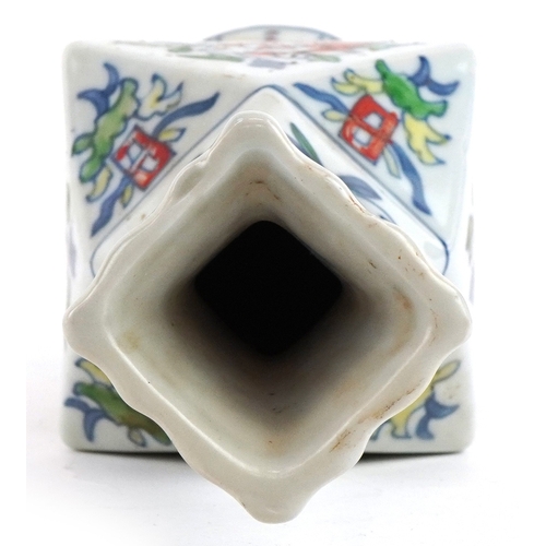 354 - A Chinese porcelain bottle neck vase with hand painted floral decoration, six figure character marks... 