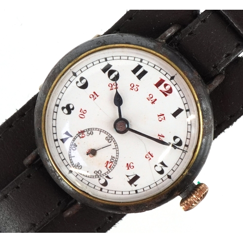 2754 - A British military World War I trench watch having enamelled dial with Arabic numerals, 33mm in diam... 