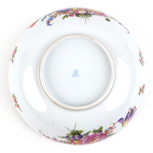 33 - A Dresden porcelain fruit bowl hand painted with flowers, 24cm in diameter.