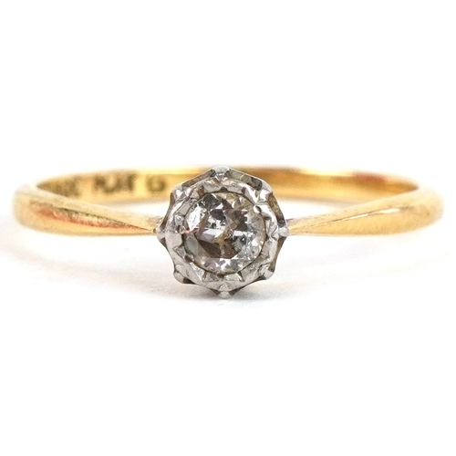 3248 - An 18ct gold and platinum diamond solitaire ring, the diamond approximately 3.10mm in diameter, size... 