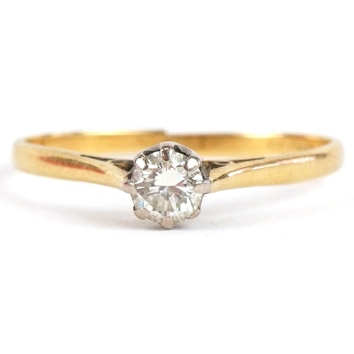3291 - An 18ct gold diamond solitaire ring, the diamond approximately 3.80mm in diameter, size P (Broken), ... 