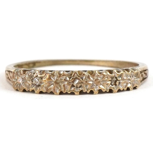 3093 - A 9ct gold diamond half eternity ring, size K, 1.1g.