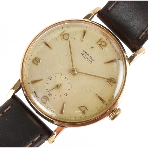 3130 - Vertex, a gentlemen's 9ct gold Vertex Revue manual wind wristwatch with box and presentation card, t... 