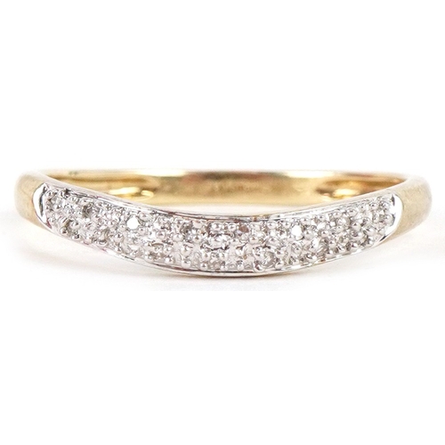 3074 - A 9ct gold diamond two row half eternity ring, size S, 1.4g.