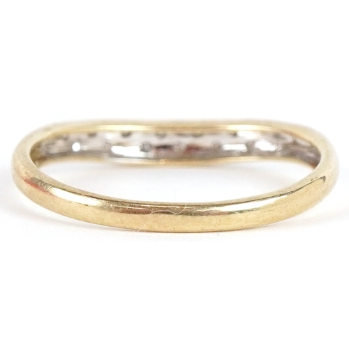 3074 - A 9ct gold diamond two row half eternity ring, size S, 1.4g.