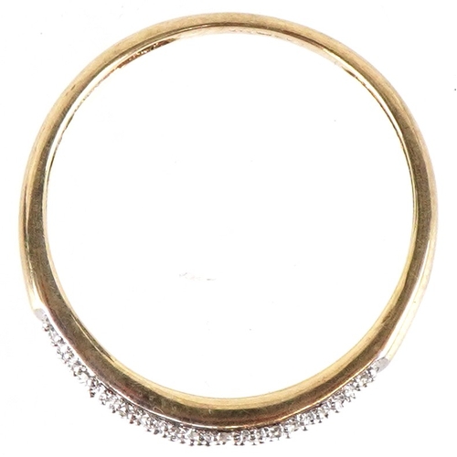 3074 - A 9ct gold diamond two row half eternity ring, size S, 1.4g.