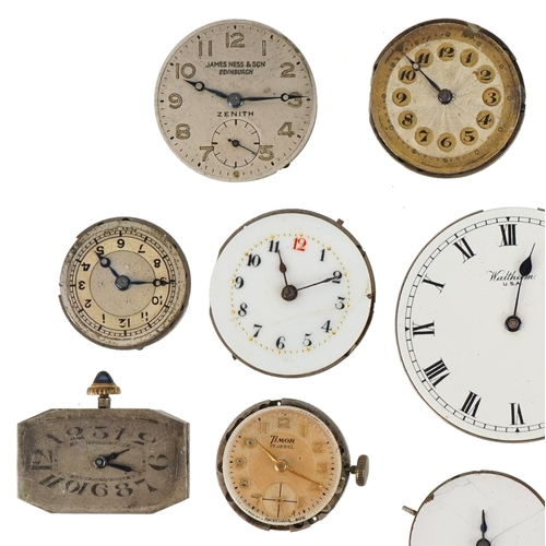 3543 - Antique and later watch movements including Waltham, James Mess & Son, Record and Timor