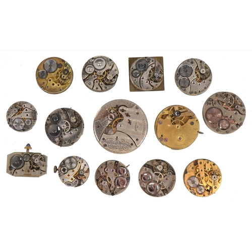 3543 - Antique and later watch movements including Waltham, James Mess & Son, Record and Timor
