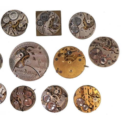 3543 - Antique and later watch movements including Waltham, James Mess & Son, Record and Timor