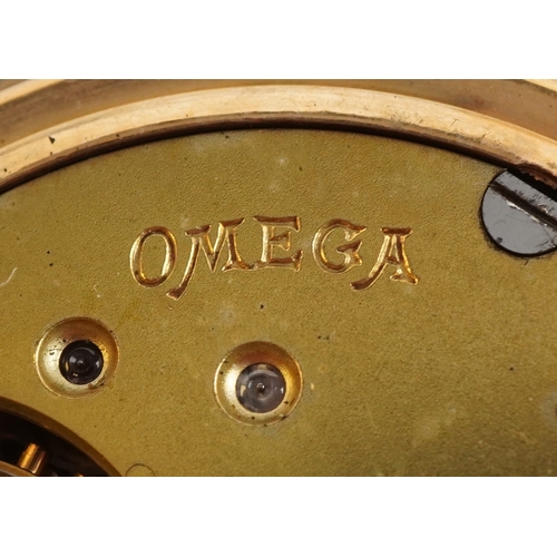 3200 - A gentlemen's gold plated top wind half hunter pocket watch having enamelled dial with Roman numeral... 