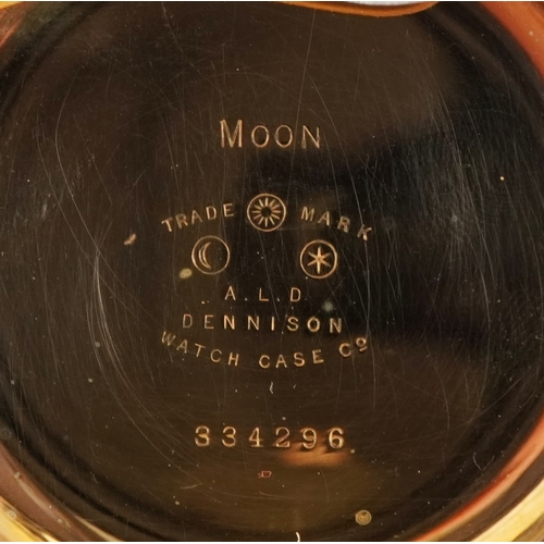 3200 - A gentlemen's gold plated top wind half hunter pocket watch having enamelled dial with Roman numeral... 