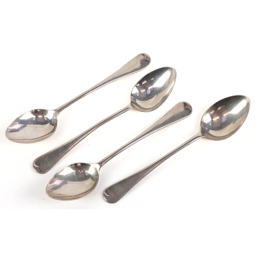 3683 - Four silver teaspoons, AJB maker's mark, Birmingham 1918, 10.5cm in length, total 30.0g.