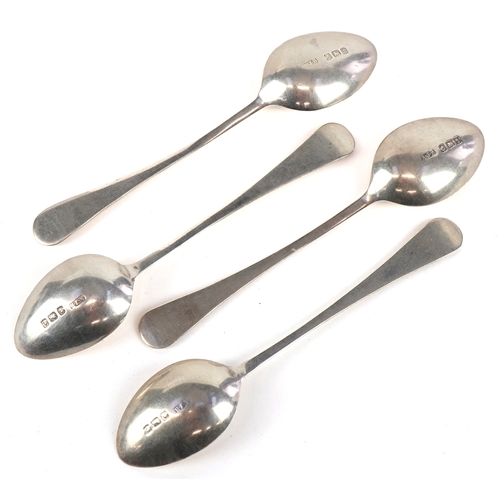 3683 - Four silver teaspoons, AJB maker's mark, Birmingham 1918, 10.5cm in length, total 30.0g.