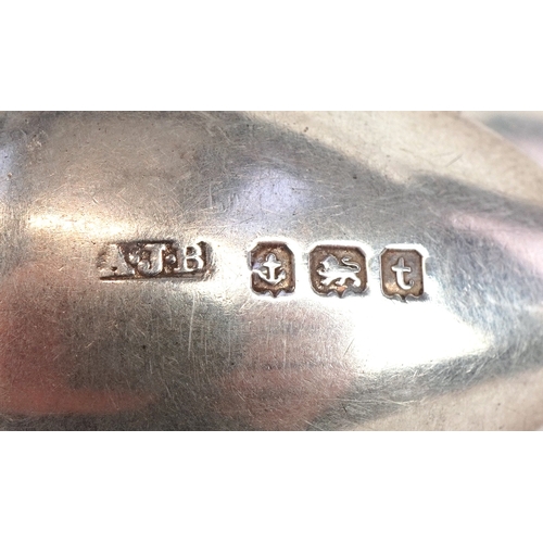 3683 - Four silver teaspoons, AJB maker's mark, Birmingham 1918, 10.5cm in length, total 30.0g.