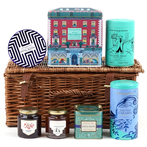 1757 - A vintage Fortnum & Mason picnic hamper with contents including musical Piccadilly Biscuit Selection... 