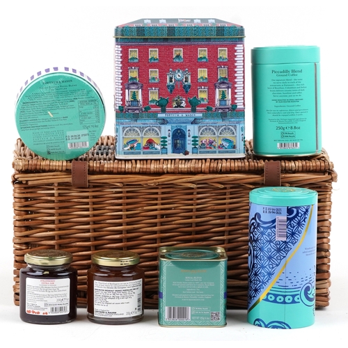 1757 - A vintage Fortnum & Mason picnic hamper with contents including musical Piccadilly Biscuit Selection... 