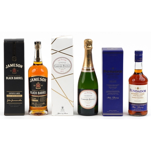 1008 - Three bottles of alcohol comprising Jamieson Black Barrel Irish whisky, Fundador Sherry Cask fine br... 