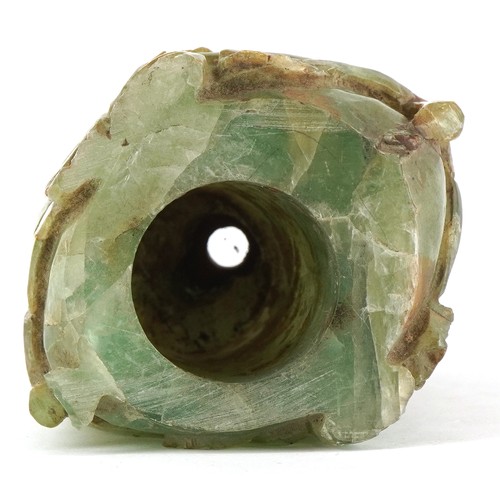 459 - A Chinese green quartz naturalistic carved lamp base, 16cm high.