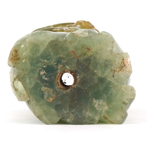 459 - A Chinese green quartz naturalistic carved lamp base, 16cm high.