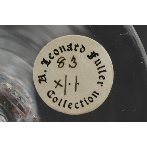 39 - An 18th century Jacobite wine glass with twist stem and an etched rose, 16cm high, former Leonard Fu... 